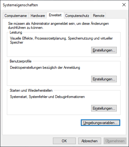 Systemeigenschaften - Windows 10